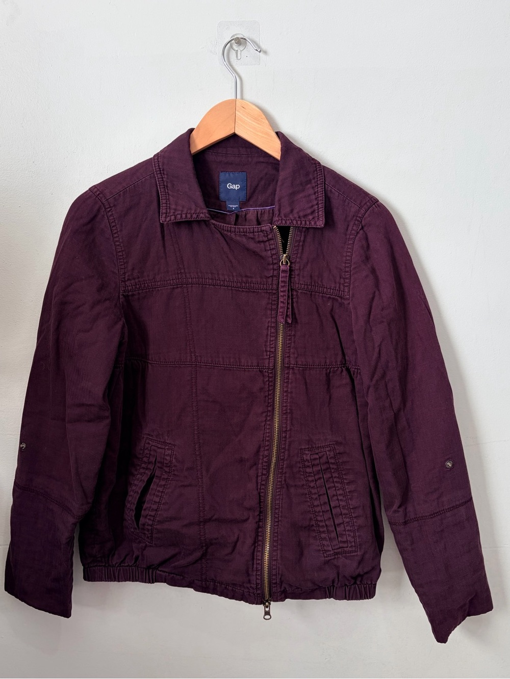 Vintage Gap Dark Purple Herringbone Cotton Moto Jacket Womens Size Small